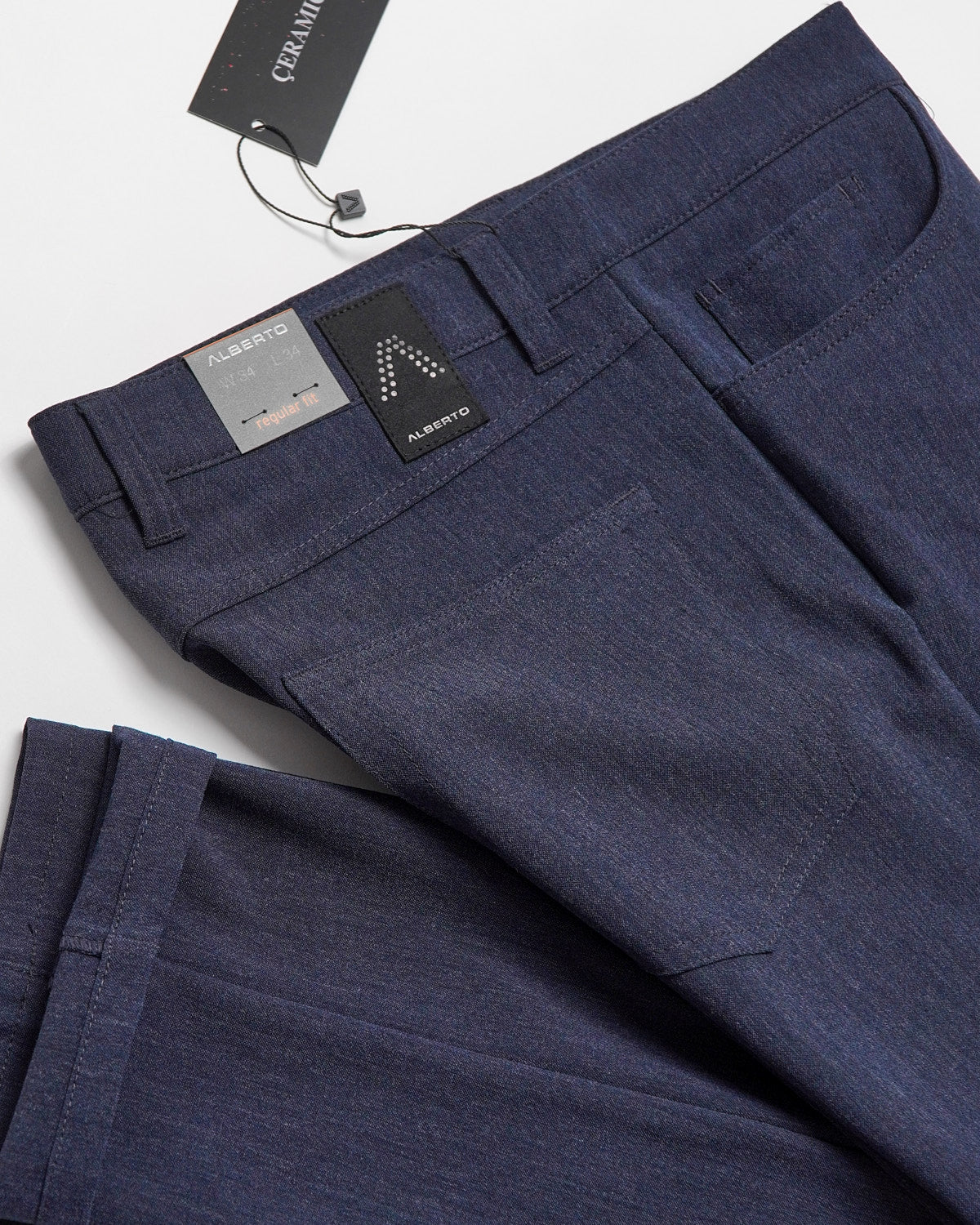 Blue 'Pipe' Regular Slim Fit Ceramica 5 Pocket Tech Dress Pants - Image 6