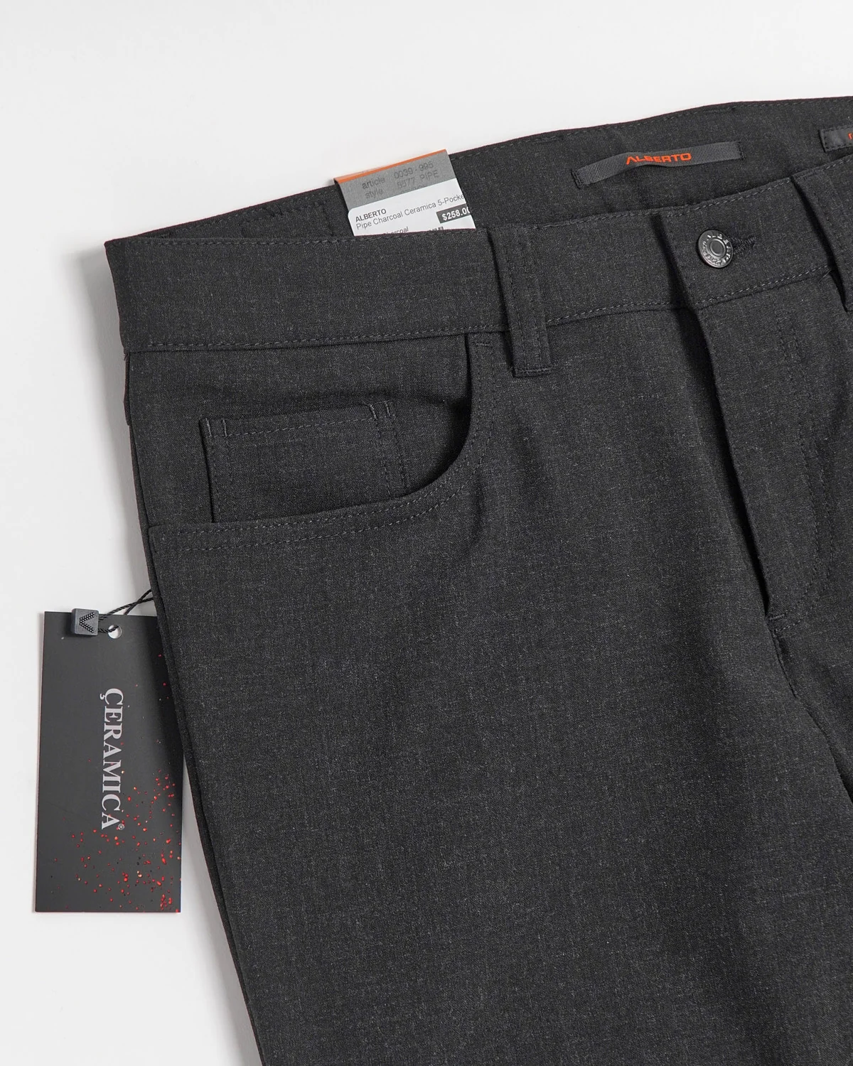 Charcoal 'Pipe' Regular Slim Fit Ceramica 5 Pocket Tech Dress Pants - Image 4