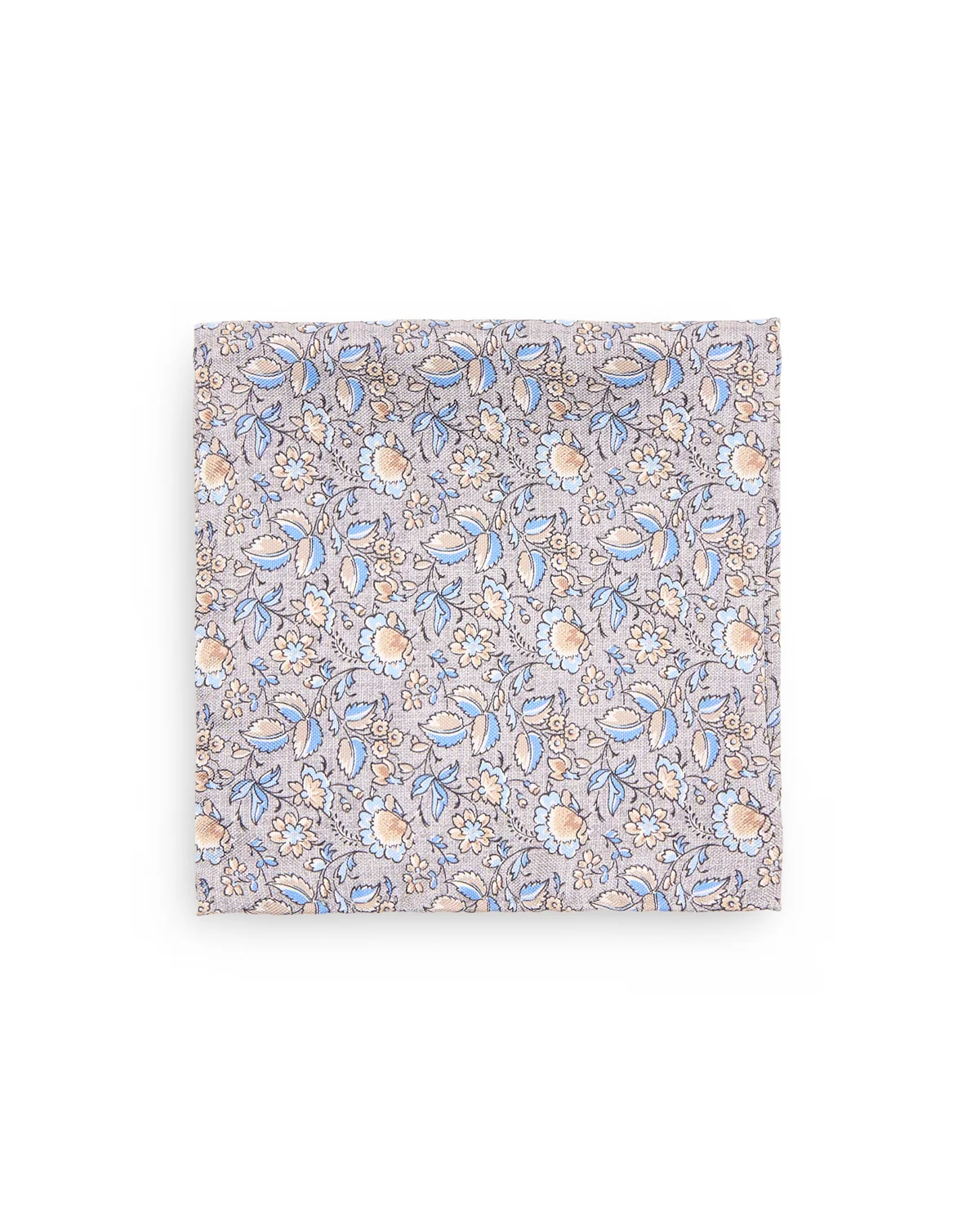 Smoke Blue Floral Silk Pocket Square