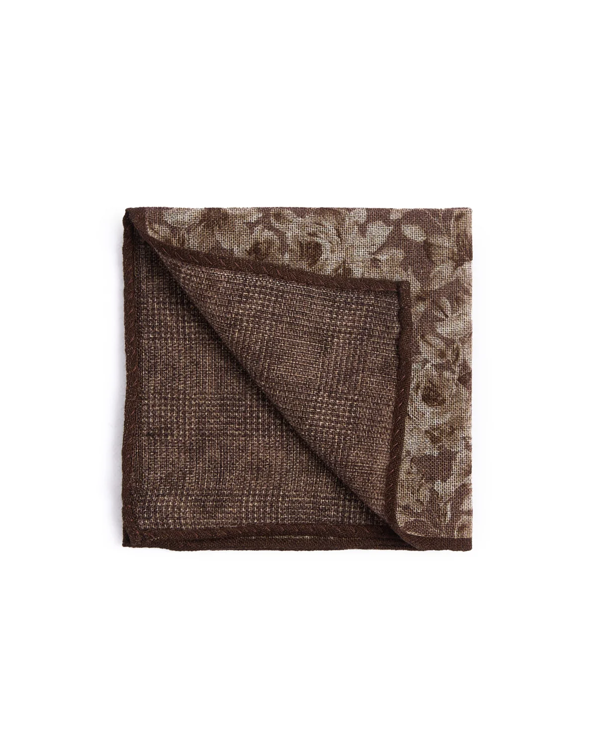 Wool Double Printed Floral/Glencheck Pocket Square - Image 2
