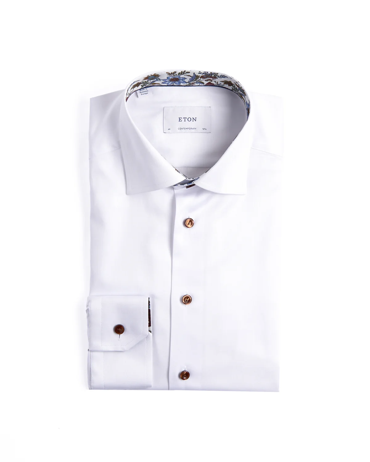 Floral Effect Cut Away Twill Shirt Contemporary Fit