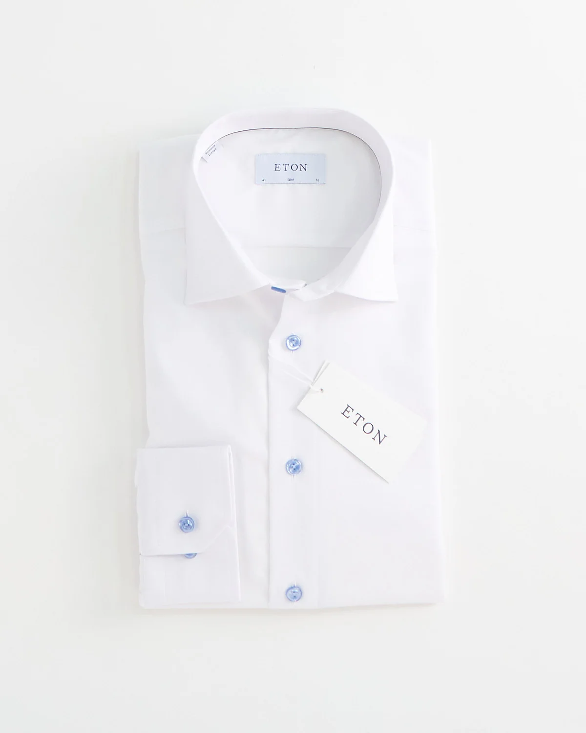 Signature White Twill Slim Shirt With Blue Buttons