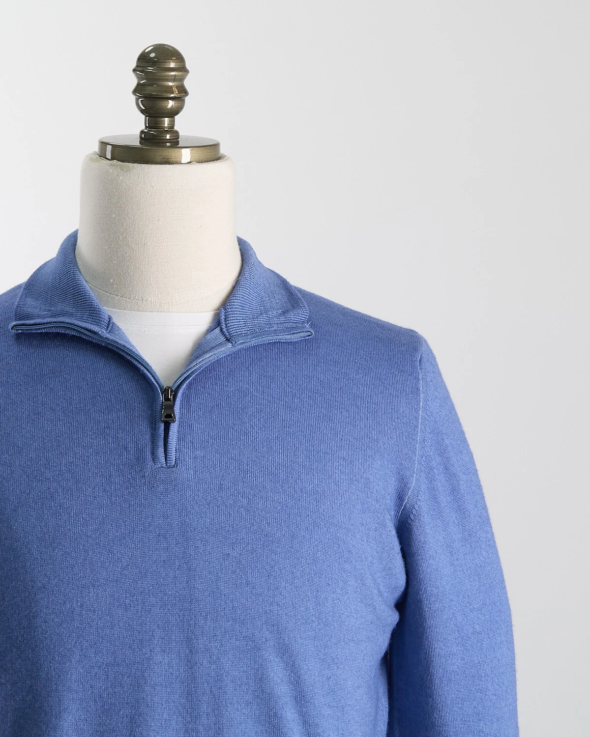 Light Blue 12 Gauge Quarter Zip Frosted Garment Dyed Wool Sweater - Image 3