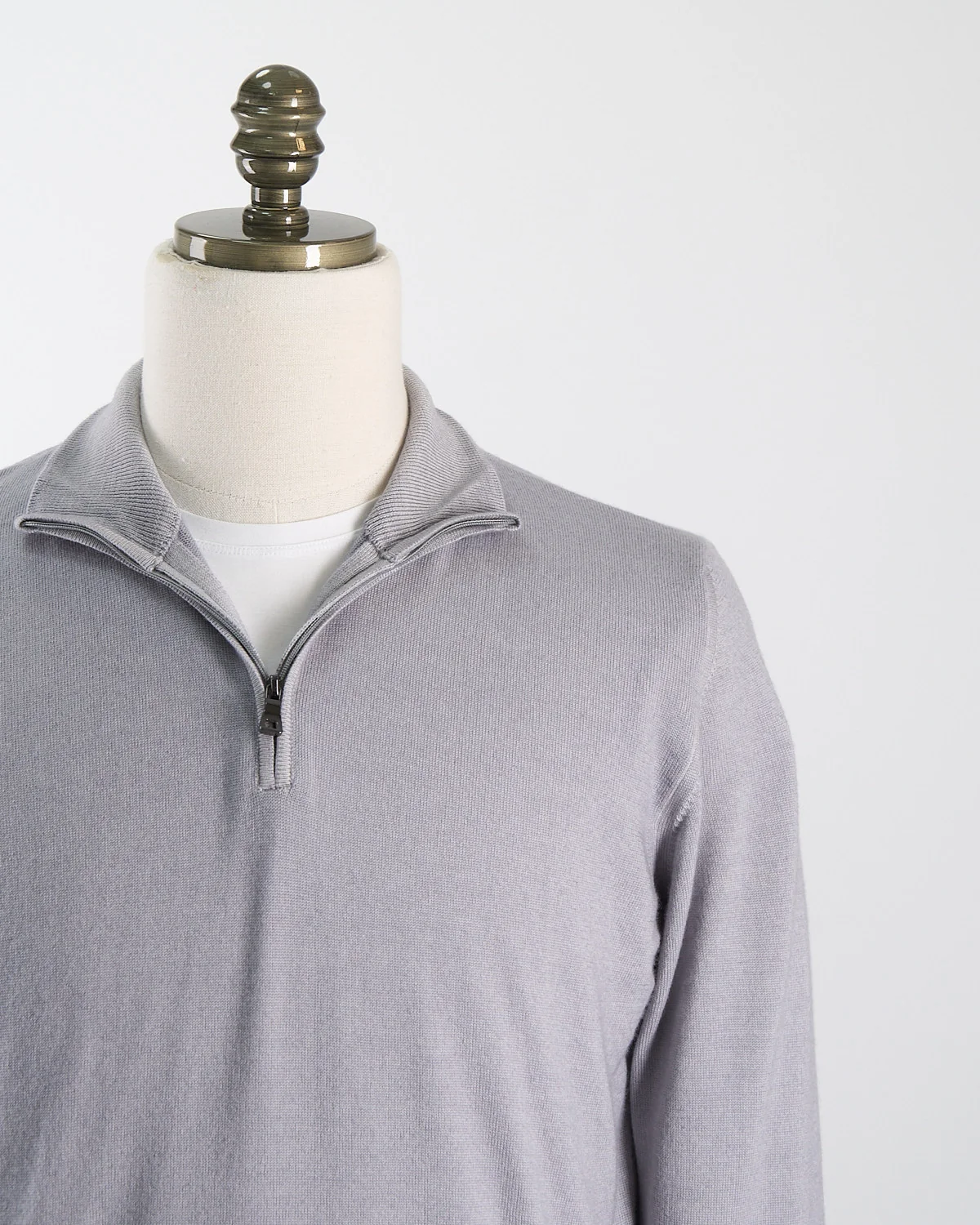 Silver 12 Gauge Quarter Zip Frosted Garment Dyed Wool Sweater - Image 4