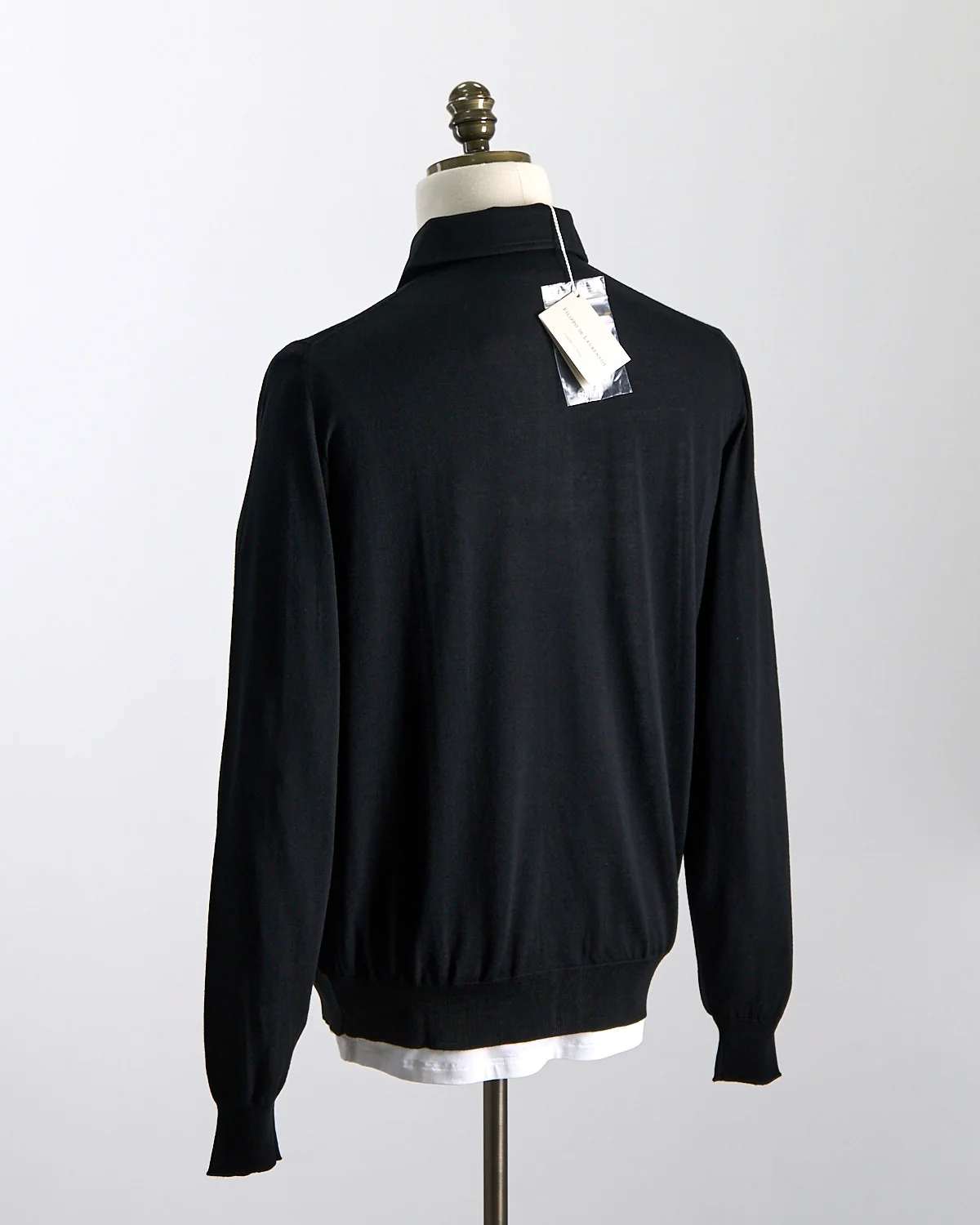 Elegant Stand-Up Collar Long Sleeve Fine Merino Polo - Image 3