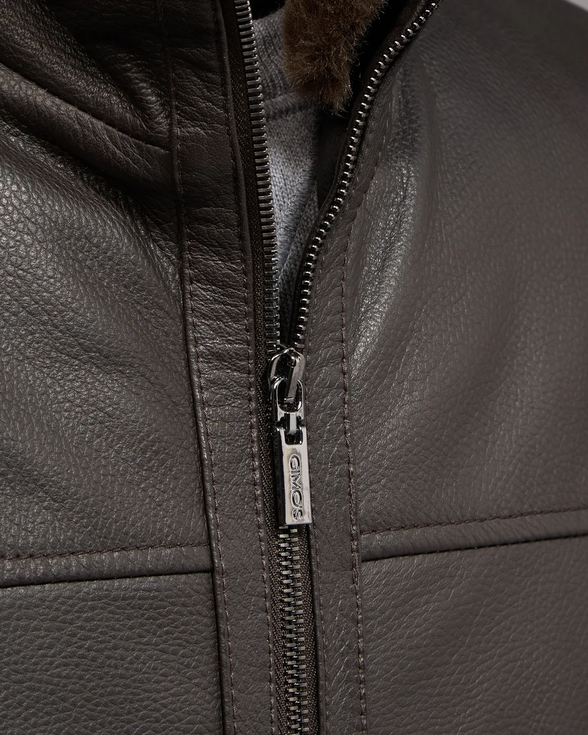 Pebbled Lamb Nappa Leather Bomber Jacket - Image 5