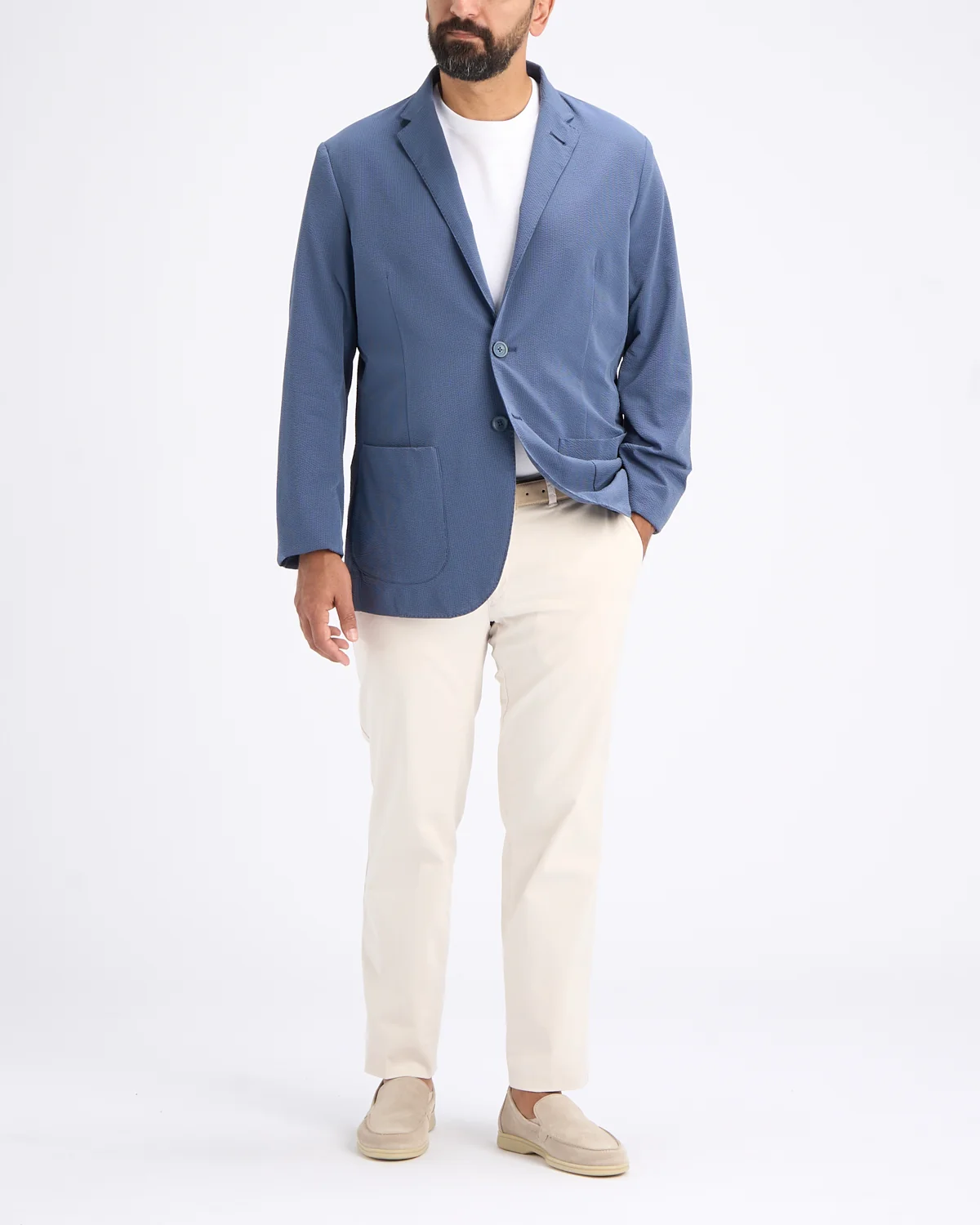 Seersucker Stretch Unlined 2 Button Blazer - Image 6