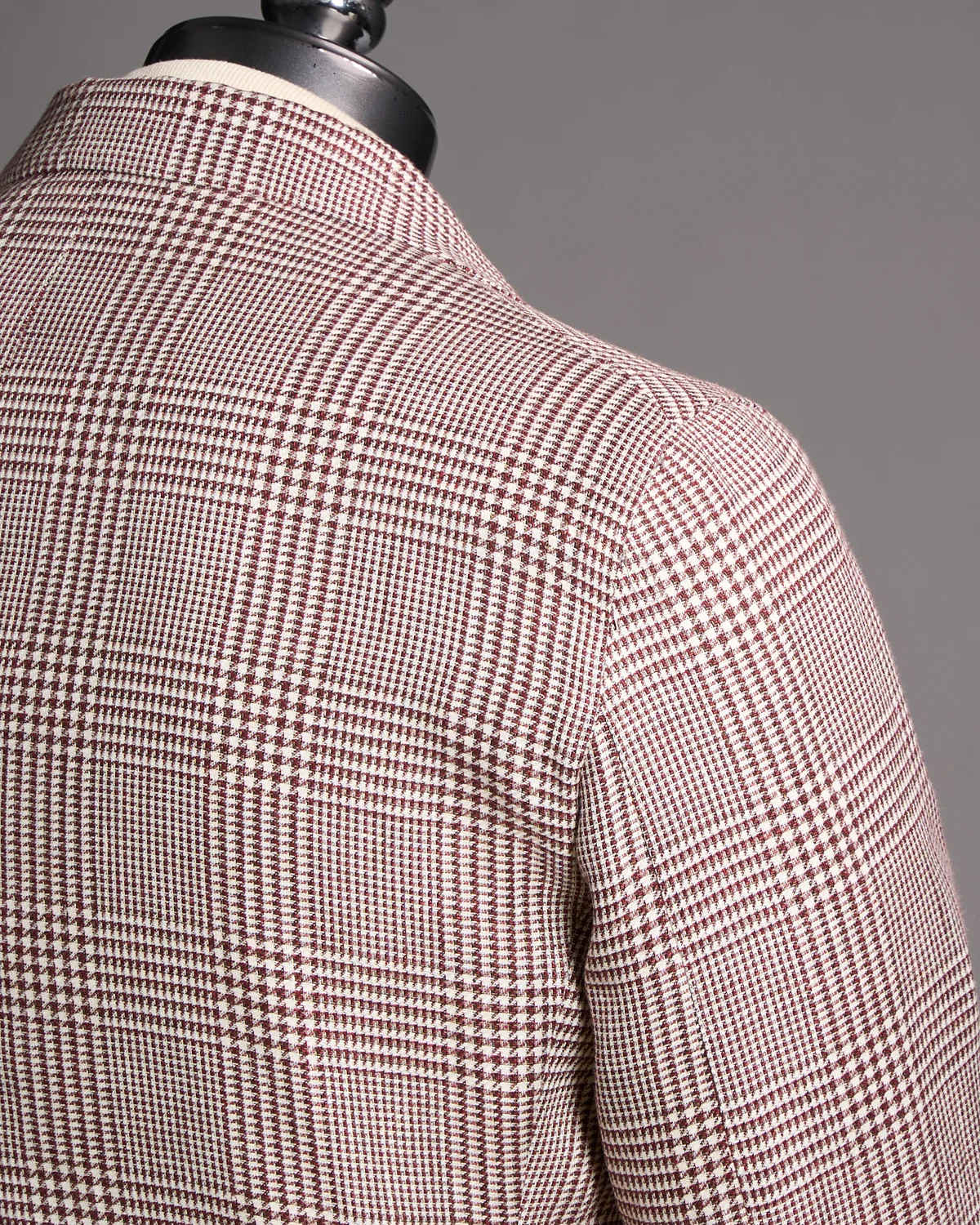 Burgundy Prince Of Wales Linen-Wool Sport Jacket - Image 4