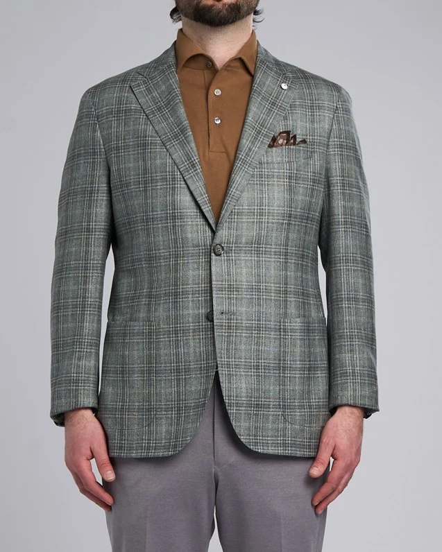 Grey Green Check Silk-Wool Sport Jacket