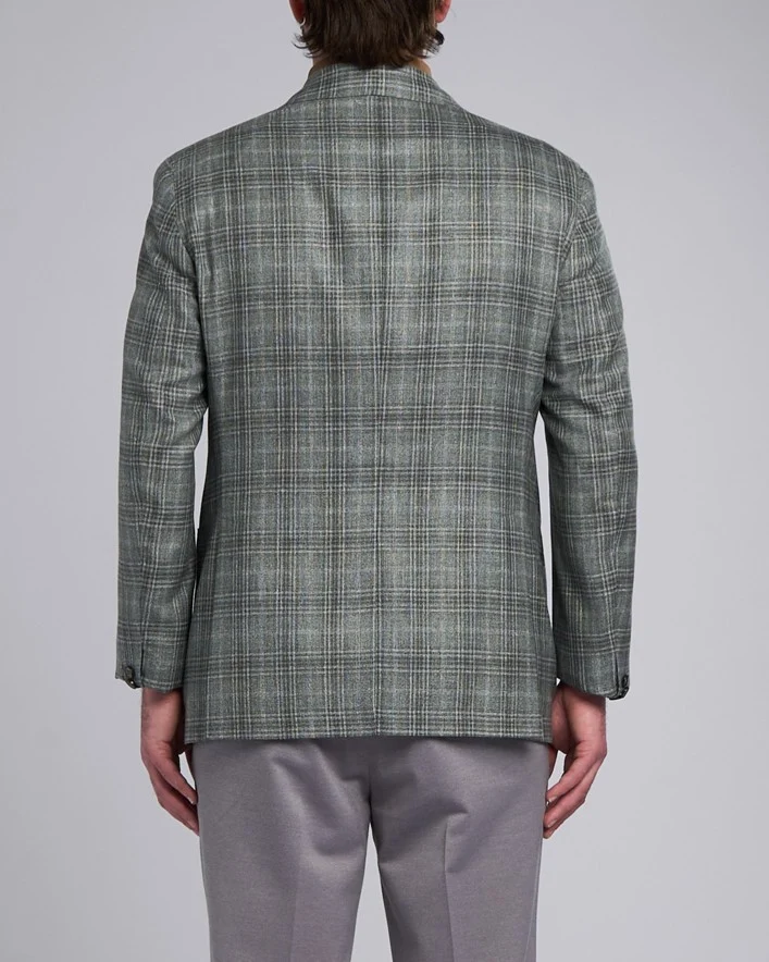 Grey Green Check Silk-Wool Sport Jacket - Image 3