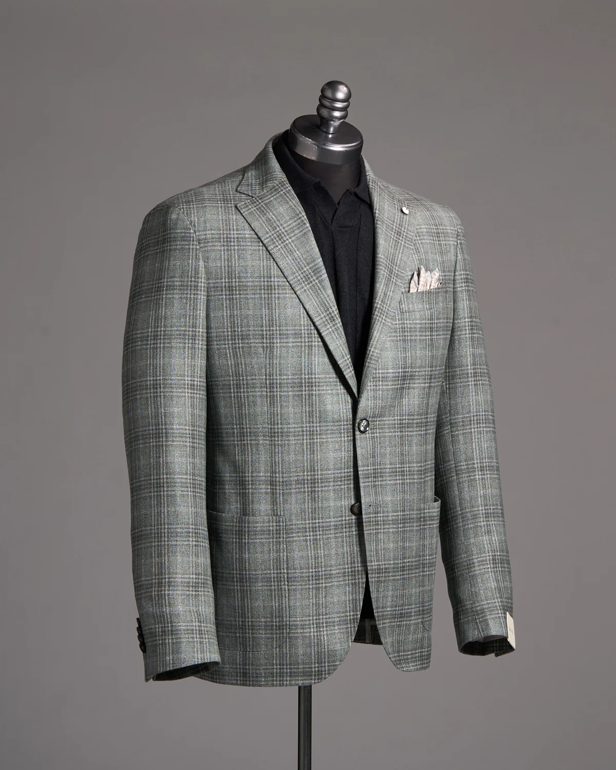 Grey Green Check Silk-Wool Sport Jacket - Image 4