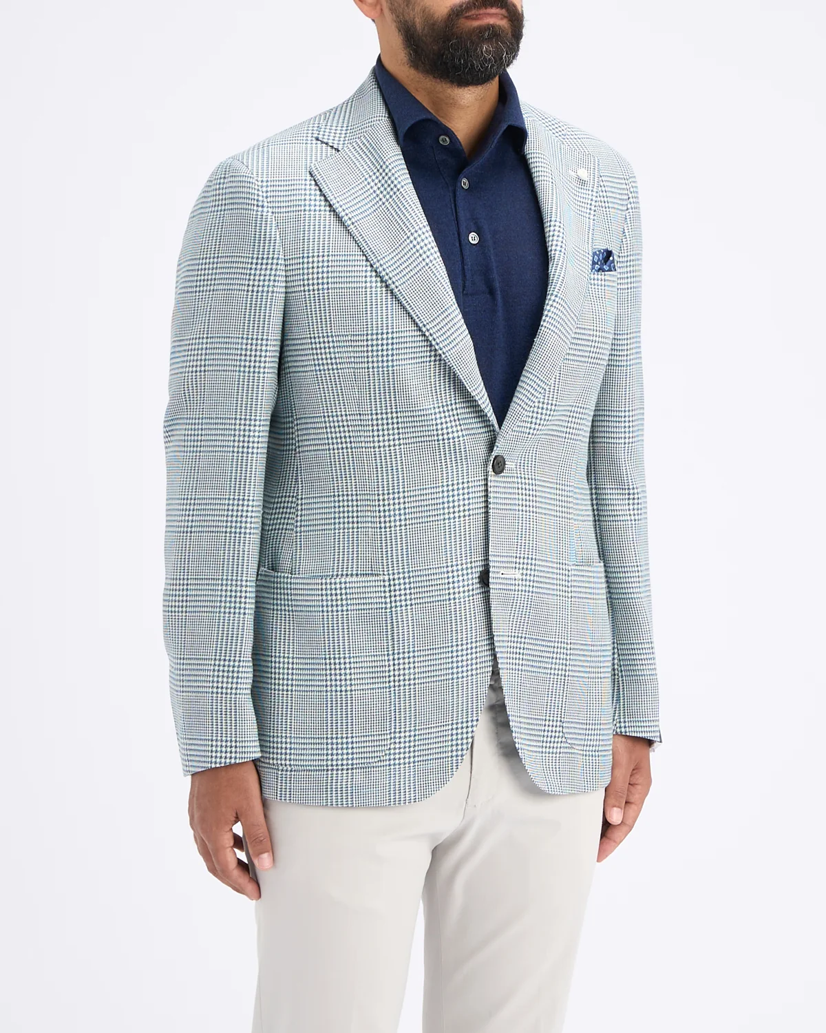 Teal Glen Plaid Wool-Silk-Linen Sport Jacket - Image 3
