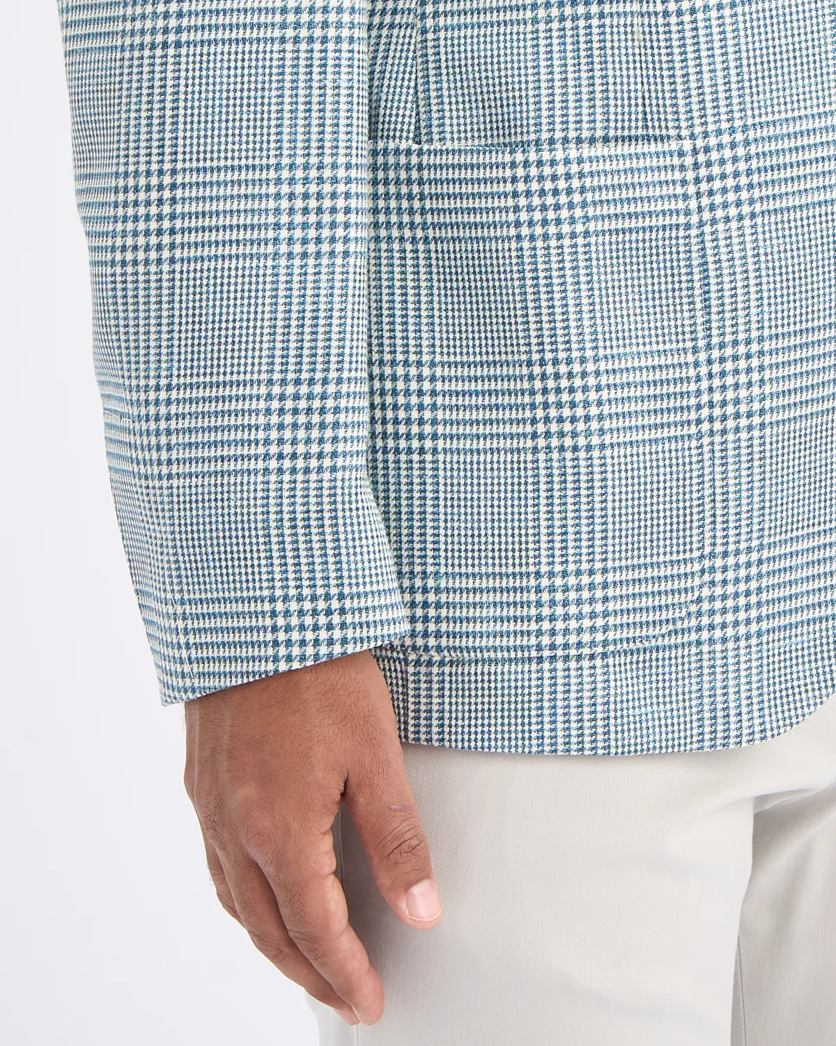 Teal Glen Plaid Wool-Silk-Linen Sport Jacket - Image 7