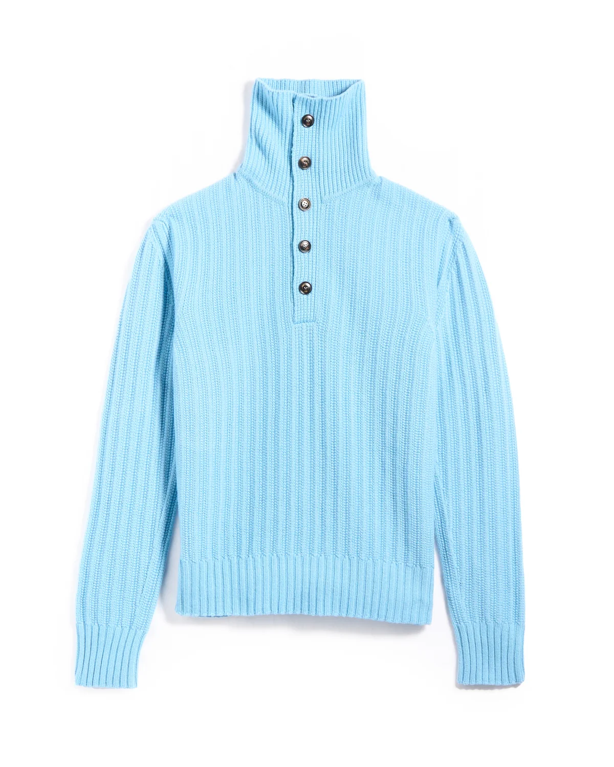 5 Gauge Geelong Wool Exaggerated Button Mockneck Sweater
