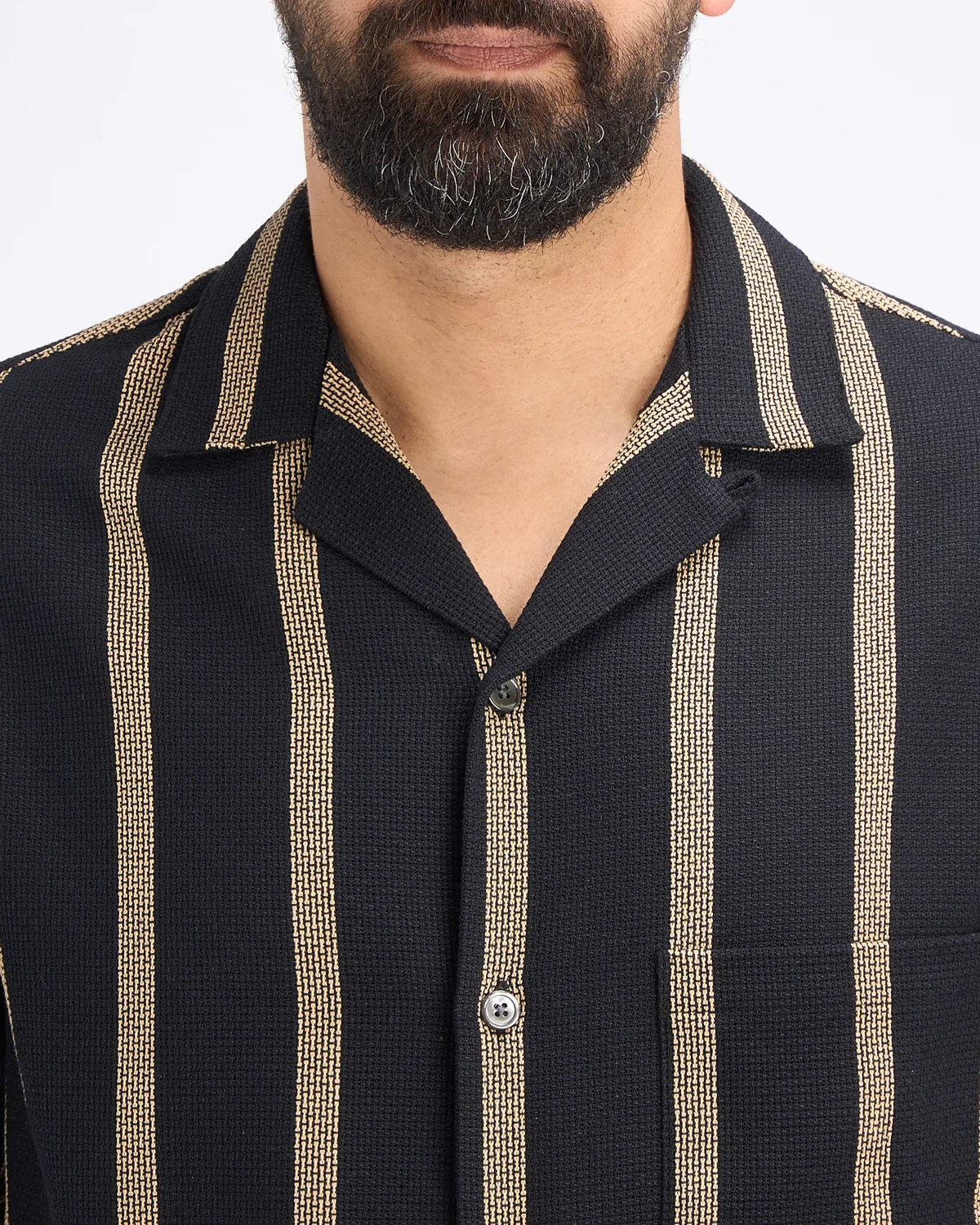 'Marques' Structured Cotton Jacquard Stripe Camp Collar Shirt - Image 3