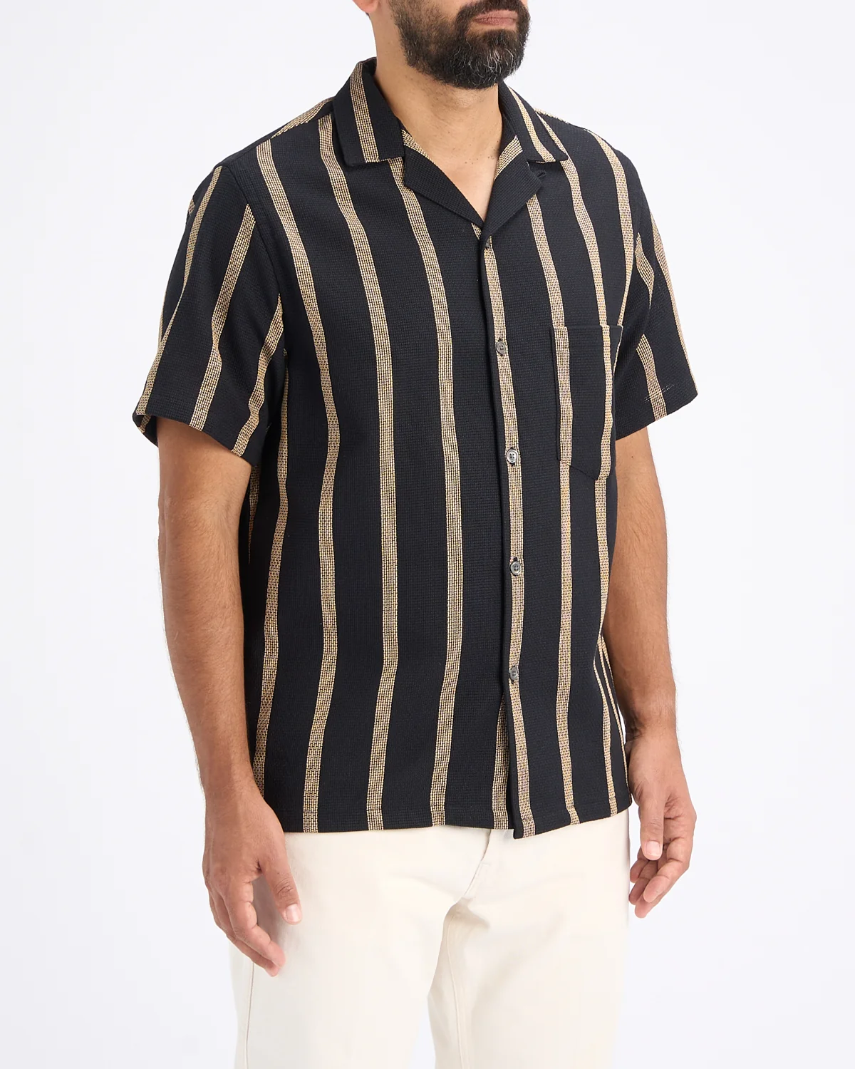 'Marques' Structured Cotton Jacquard Stripe Camp Collar Shirt - Image 4