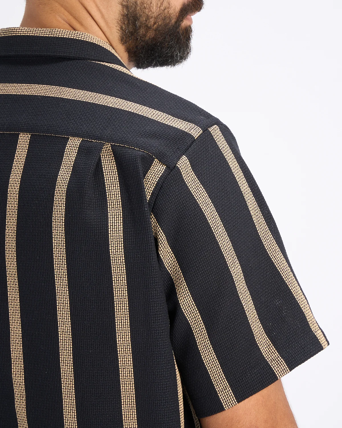 'Marques' Structured Cotton Jacquard Stripe Camp Collar Shirt - Image 7