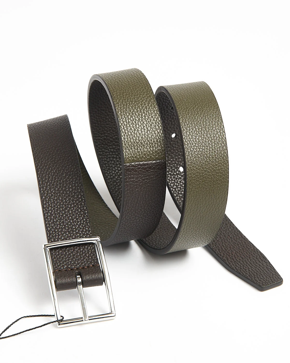 Two Tone Thin Leather Belt / Brown - Image 5